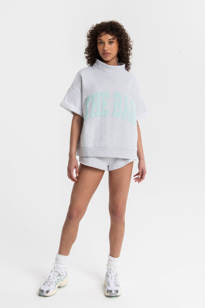 HIGHNECK SHORT SLEEVE LT HEATHER GREY/MINT