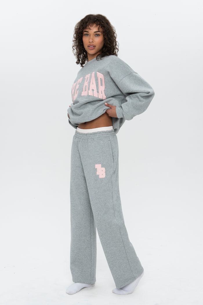 DOUBLE WAISTBAND SWEATPANT MEDIUM HEATHER GREY/BLUSH
