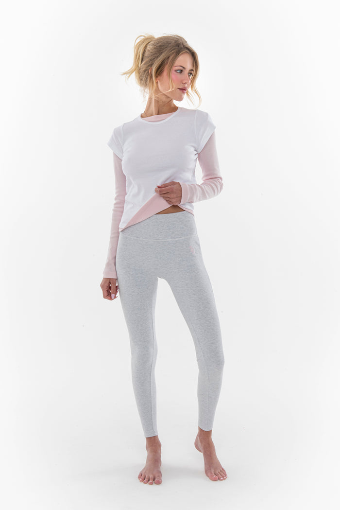 VARSITY LEGGING LT HEATHER GREY/BLUSH