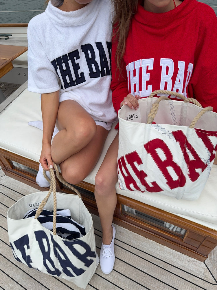 
                  
                    Load image into Gallery viewer, SEA BAGS MAINE FOR THE BAR WHITE/NAVY
                  
                