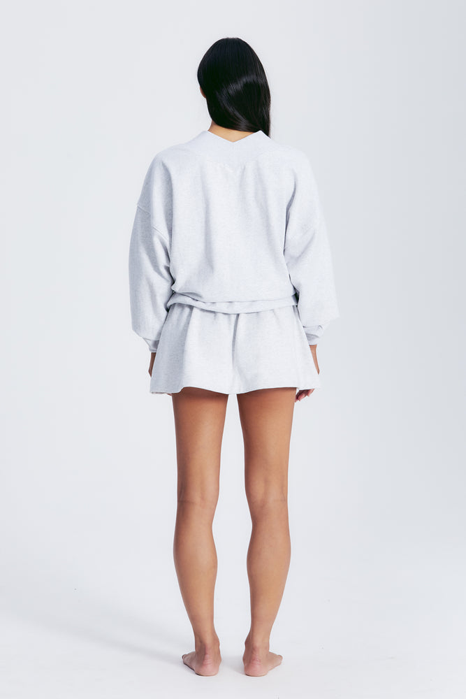 
                  
                    Load image into Gallery viewer, ASIA V NECK SWEATSHIRT LT HEATHER GREY/BLUSH
                  
                