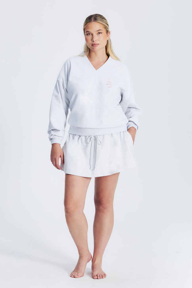 
                  
                    Load image into Gallery viewer, ASIA V NECK SWEATSHIRT LT HEATHER GREY/BLUSH
                  
                