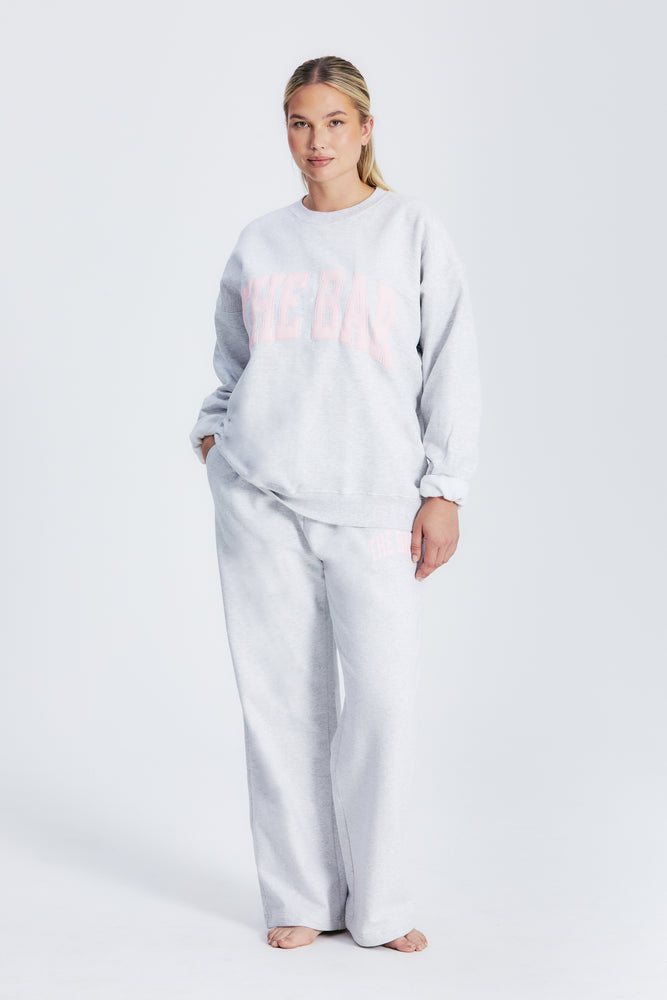 
                  
                    Load image into Gallery viewer, VARSITY SWEATSHIRT LT HEATHER GREY / BLUSH
                  
                