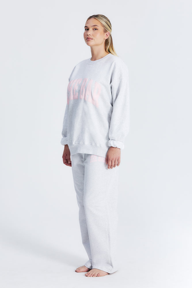 
                  
                    Load image into Gallery viewer, VARSITY SWEATSHIRT LT HEATHER GREY / BLUSH
                  
                