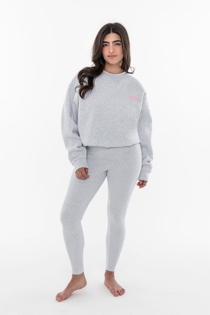 VARSITY TUCKED SWEATSHIRT LT HEATHER GREY/PINK