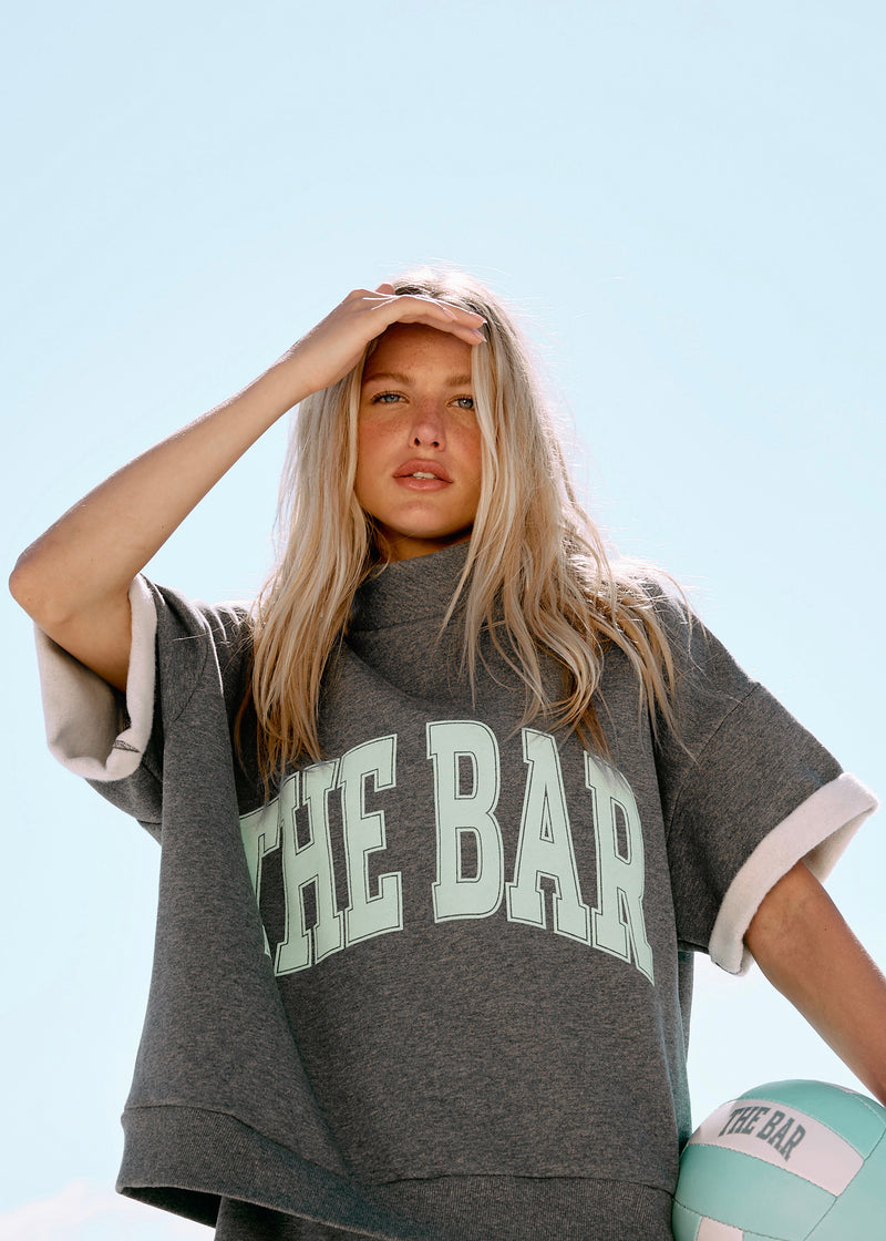 HIGHNECK SHORT SLEEVE DARK HEATHER GREY/MINT